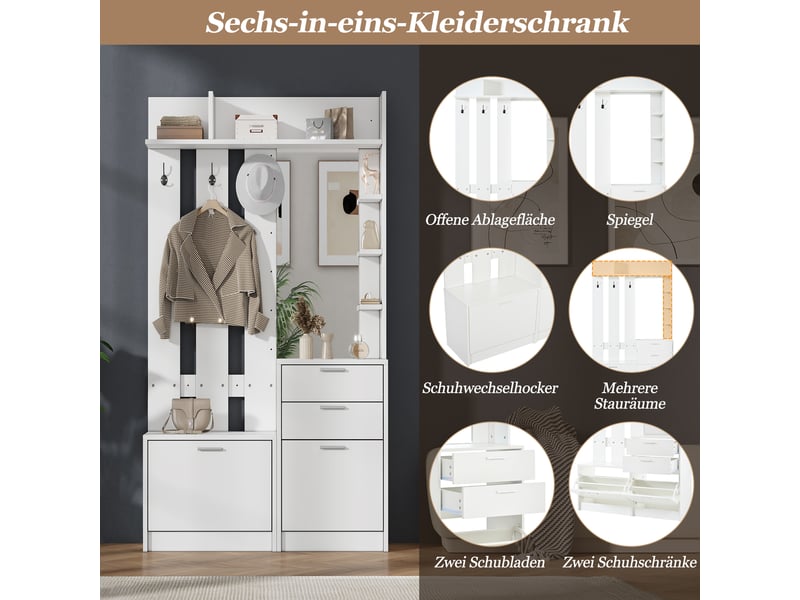  Meuble d’entrée blanc 110 × 34 × 185 cm en panneau de fibres, deux tiroirs de rangement, style moderne  - Conforama C