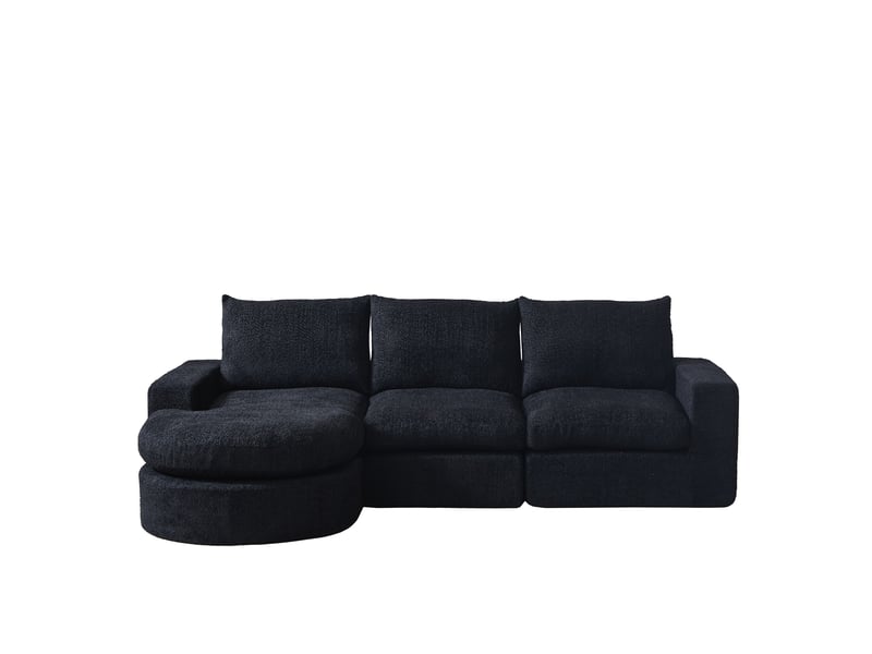  Canapé d’angle, modules incurvés et méridienne, entièrement compressé, mousse, 80x250x160 cm, noir  - Conforama A