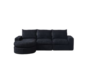 Canapé d'angle compressé réversible fixe <strong>BGSRYAO</strong> <strong></strong> 3 places Tissu Noir