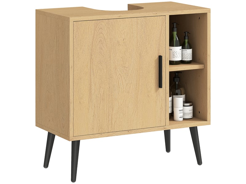  Meuble sous lavabo salle de bain avec porte à fermeture progressive et étagère réglable, 60 x 30 x 59,5 cm, chêne  - Conforama A