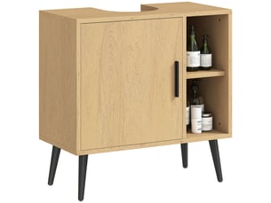 Meuble sous lavabo salle de bain avec porte à fermeture progressive et étagère réglable, 60 x 30 x 59,5 cm, chêne