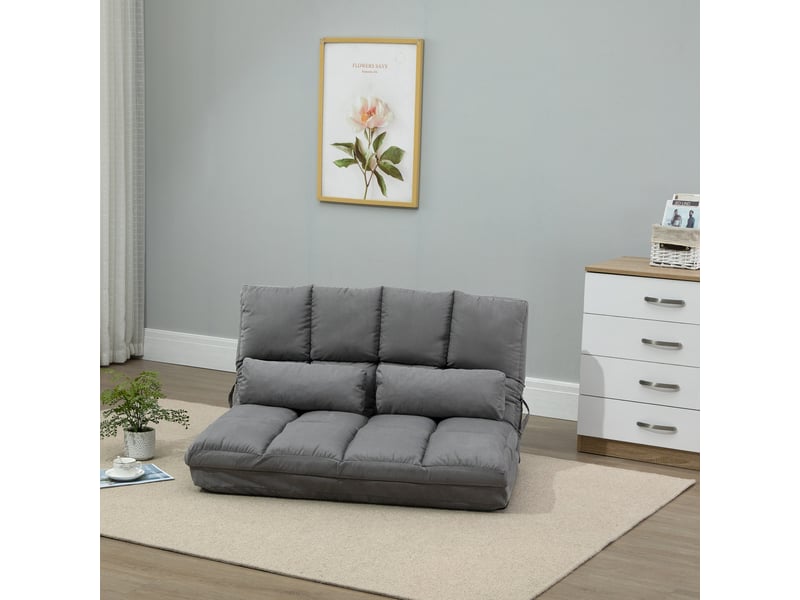Chauffeuse - matelas d'appoint pliant - fauteuil convertible - inclinaison dossier réglable 14 positions - 2 coussins inclus - polyester aspect suédé gris - Conforama B