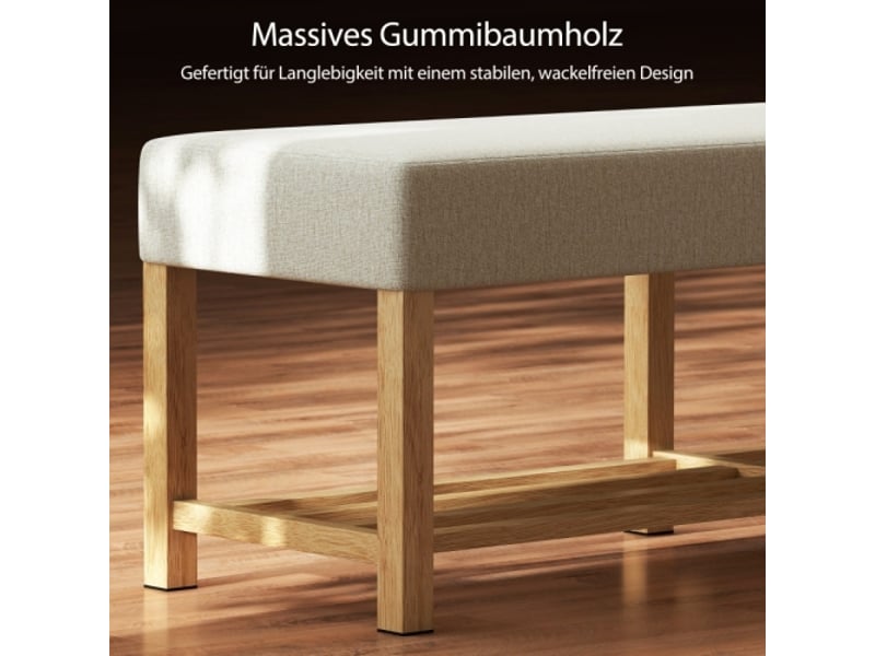  Banc à chaussures 140 cm en bois massif, assise rembourrée 2 places, bois naturel et crème  - Conforama E
