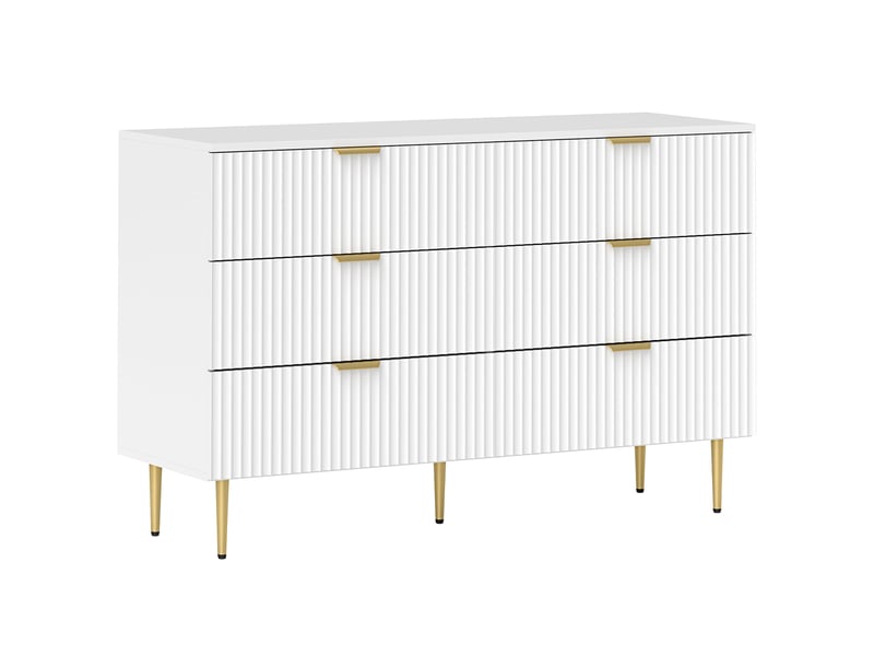  Commode 6 tiroirs commode chambre meuble de rangement moderne avec poignées et pieds dorés, 120 x 40 x 76,5 cm, blanc  - Conforama A