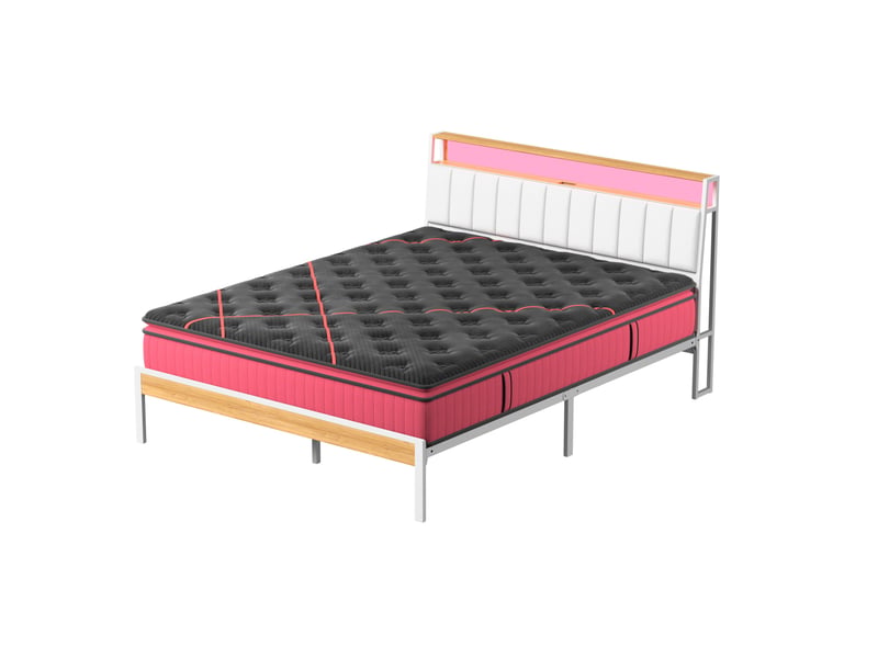  Ensemble matelas et sommier 140x200, surmatelas épaisseur 30 cm, fermeté moyenne, cadre de lit avec base en métal, avec lumières led et prises multiples, avec blanc casier  - Conforama E