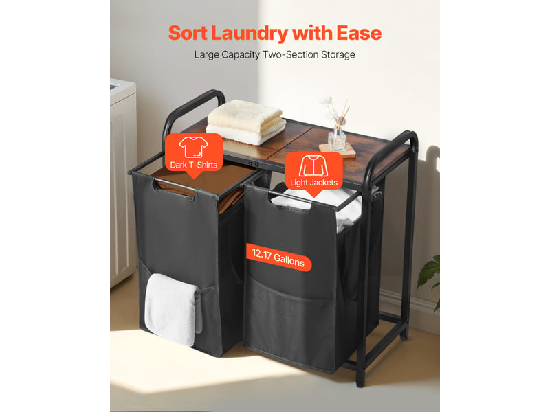  Vevor panier à linge trieur de linge 2 compartiments avec sacs coulissants noir  - Conforama C