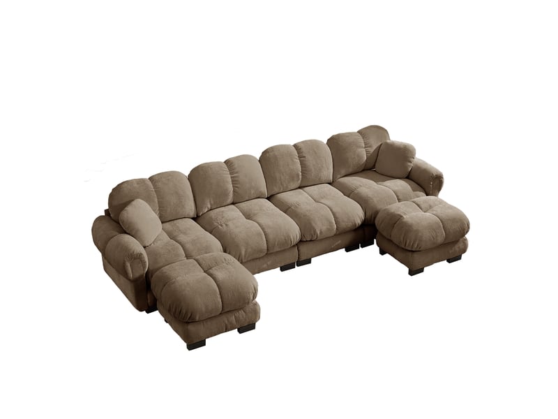 Canapé modulable en u modenvie 4 places en chenille marron avec 2 poufs mobiles 330 x 149 x 90 cm - Conforama A