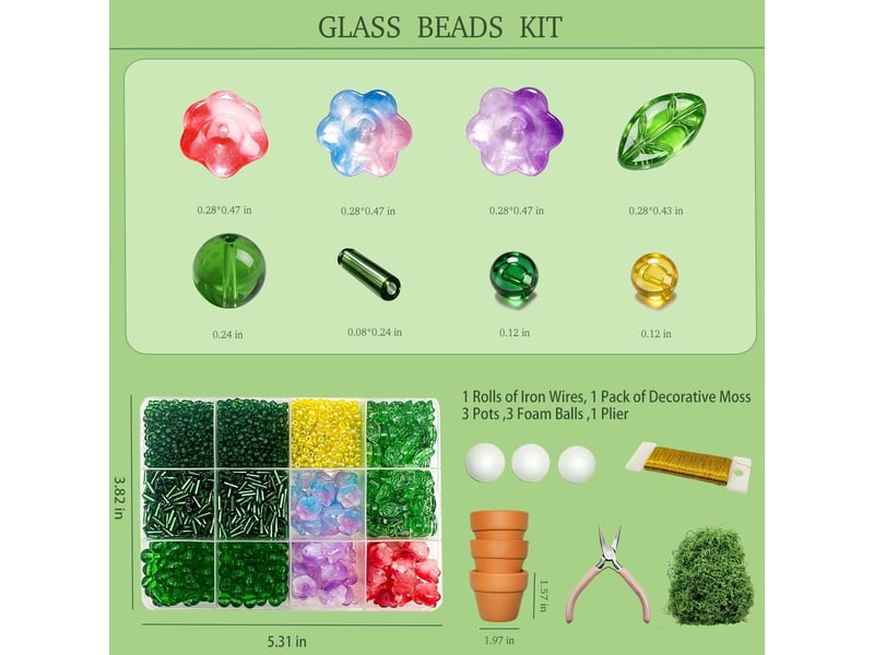 Kit plantes en perles 3000 pièces, fleurs et feuilles en verre, kit diy avec pots outils et tutoriel pour adultes  - Conforama B