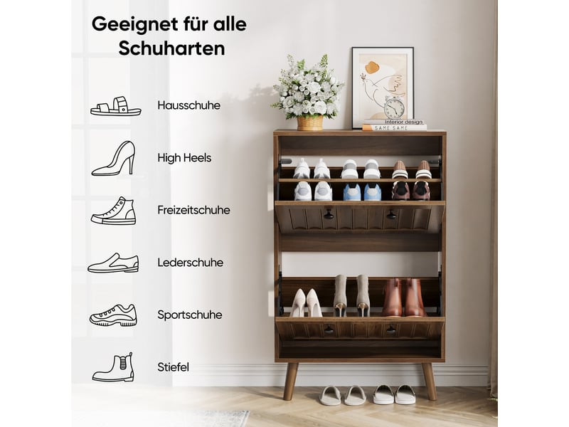  Meuble à chaussures haut design mdf couleur noyer avec portes abattantes pour entrée  - Conforama E
