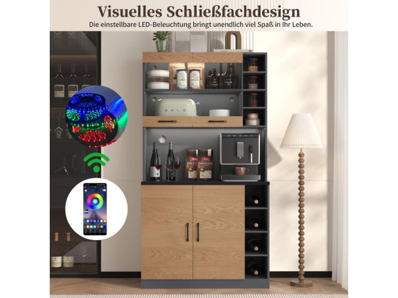 Buffet haut avec éclairage d'ambiance led et passages de câbles, buffet haut spacieux 100×47×187 cm - Conforama D