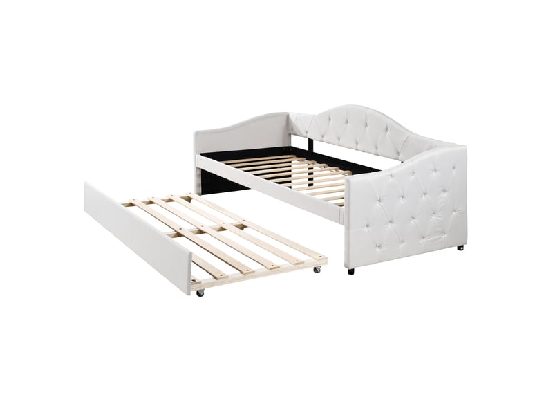  Lit banquette 90x200 avec lit gigogne 90x190, canapé lit simple en lin, beige  - Conforama R