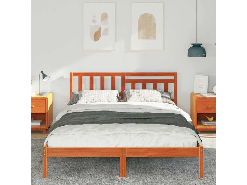 Lit double- lit adulte -  cadre de lit avec tête de lit brun  140 x 200 cm pin massif  - Conforama B