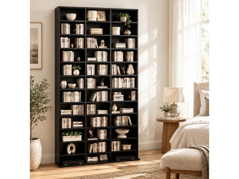  Meuble de rangement cddvd,102x23,5x195 cm,étagères réglables,mdf,noir  - Conforama B