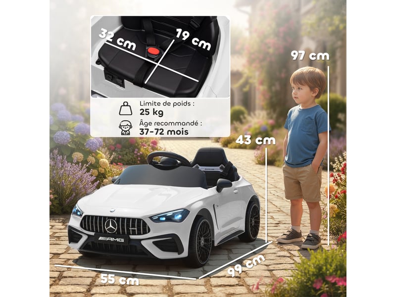 Voiture électrique enfants mercedes amg cle 53 12v 2 moteurs télécommande parentale 2,4g 99 x 55 x 43 cm blanc - Conforama E