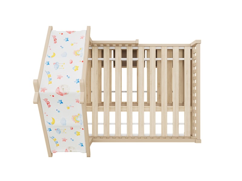 Lit cabane 140 × 200 cm 2 places avec lit gigogne, 3 tiroirs et barrières, sans matelas, en bois, crème - Conforama E