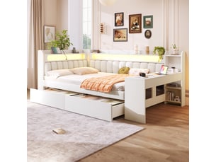Lit avec rangement 140x200 cm <strong>MERAX</strong>  <strong>lit enfant blanc</strong> coloris blanc