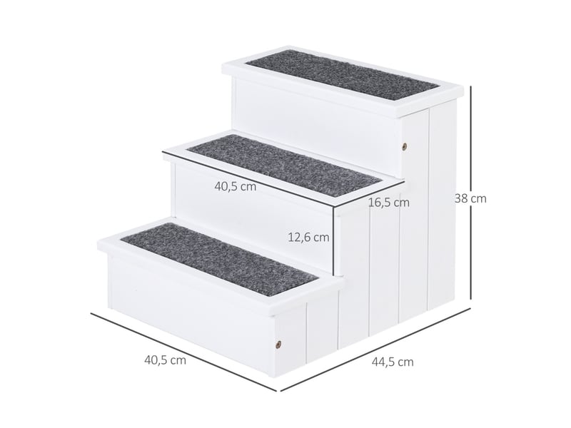 Escalier félins 3 marches 40,5x44,5x38 cm – blanc – rangement intérieur intégré, feutre aiguilleté - Conforama C