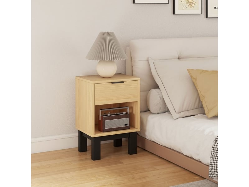  Table de chevet avec tiroir et niche ouverte 35x26x50 cm coloris chêne  - Conforama B