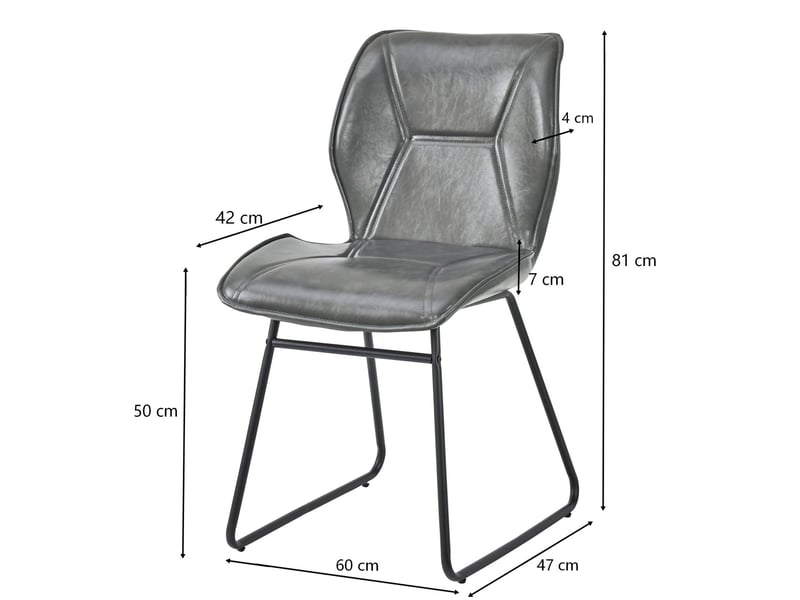  Lot de 2 chaises de salle à manger en similicuir gris avec structure en métal  - Conforama E