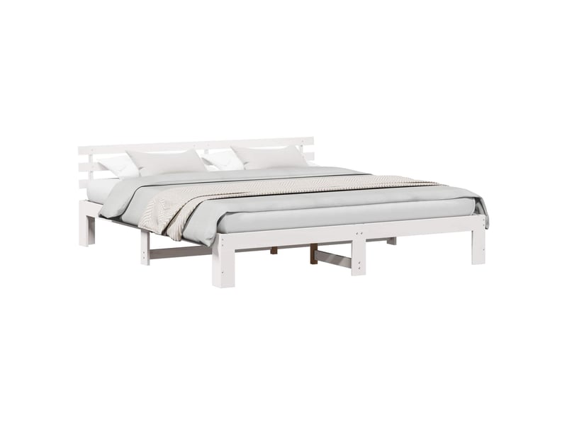  Lit double- lit adulte -  cadre de lit avec tête de lit blanc 200 x 200 cm pin massif  - Conforama A