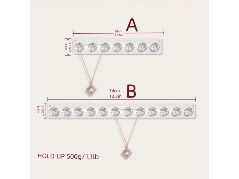  Lot de 2 supports muraux pour colliers, 12 crochets, cintres transparents pour colliers, crochets muraux  - Conforama D