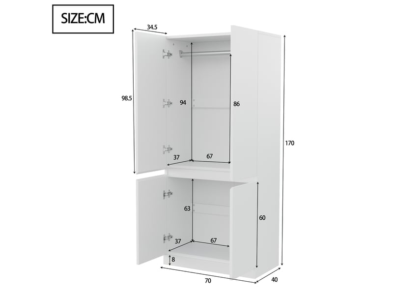  Armoire 4 porte(s) 0 tiroir(s) coloris blanc largeur 70 cm bois massif armoire blanc - Conforama C