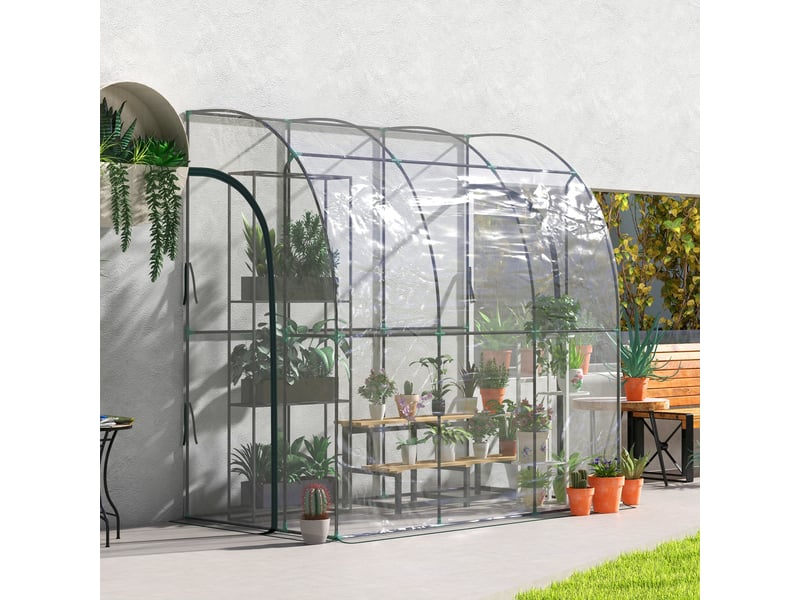 Serre de jardin adossée, serre de balcon, bâche renforcée pvc, 2 portes enroulables, 214 x 118 x 212 cm, transparent  - Conforama D