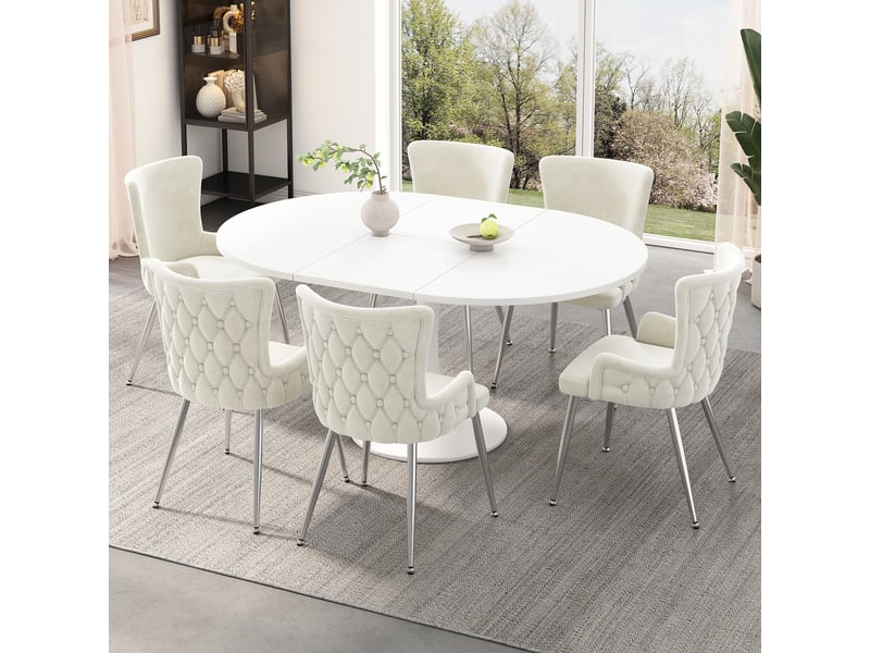  Chaises de salle à manger lot de 4 avec pieds antidérapants  - structure métal, velours beige et argent  - Conforama C