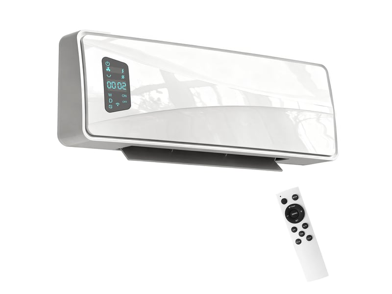  Radiateur soufflant mural 2000 w en céramique, 3 modes, affichage led, thermostat réglable, minuterie 24 heures, blanc  - Conforama A
