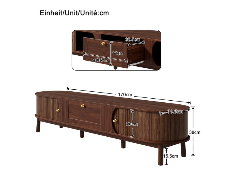  Meuble tv aspect noyer avec tiroirs de rangement, meuble bas de salon moderne, dimensions 170 × 39,5 × 38 cm pour votre salon  - Conforama D