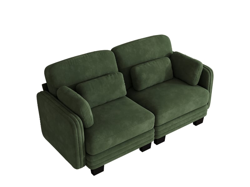 Canapé modulable 2 places 176x88x88 cm, accoudoirs et coussins de soutien, cadre en bois, chenille, vert - Conforama A