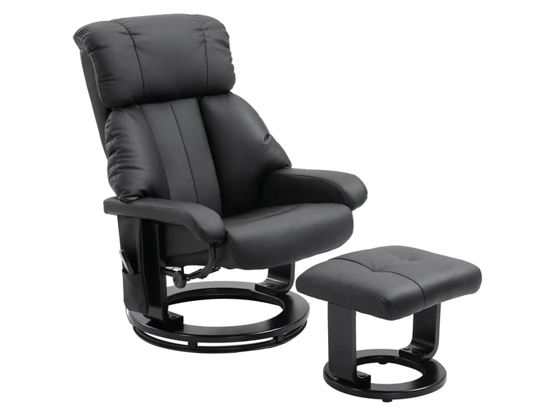 Fauteuil de massage noir, similicuir, dossier réglable, fauteuil massant avec repose-pieds pour salon - Conforama A