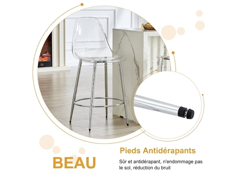  Ensemble table ronde ø89 cm et 2 tabourets transparents, verre et structure métal argenté  - Conforama D