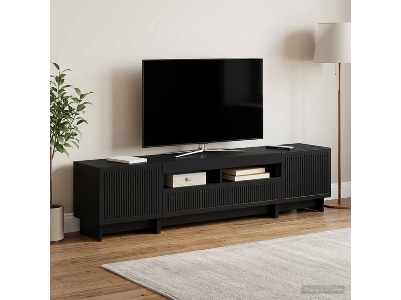 Meuble tv - banc tv - meuble de rangement led 5 pièces noir bois d'ingénierie - Conforama C