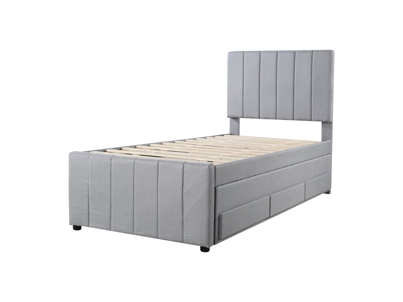 Lit gigogne 90x200 cm 2 en 1 avec 3 tiroirs, lin, gris, sans matelas - Conforama D