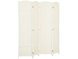 Paravent intérieur en bois 4 panneaux séparateur de pièce pliable pour salon chambre blanc 180 x 180 cm