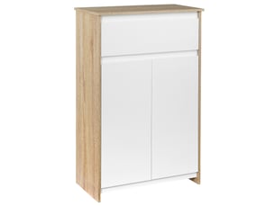 Meuble de salle de bain multifonctionnel, avec placard et tiroir, gain de place, bois et blanc, 60 x 30 x 90 cm