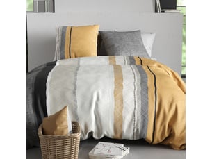 Parure housse de couette 260x240cm + 2 taies motif graphique jaune et gris 100% coton - cassy