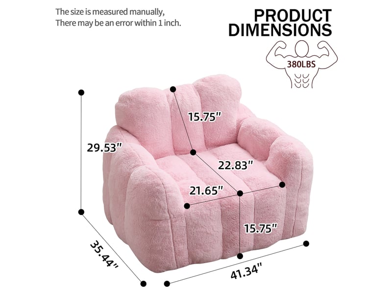  Fauteuil 1 places - 105x90x75cm - design pétales fleur, chauffeuse rembourrée effet fourrure avec dossier forme cœur - rose  - Conforama D