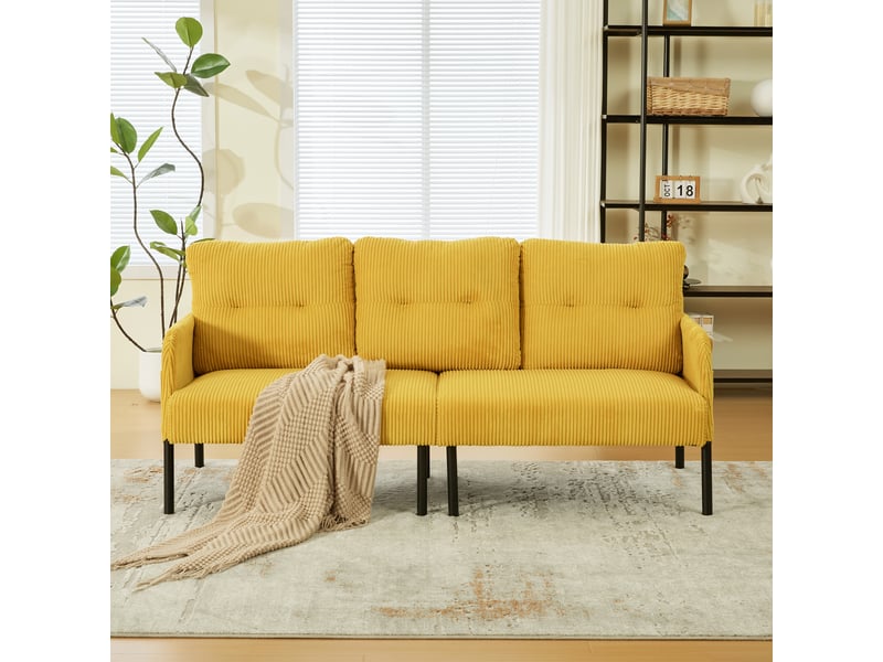  Canapé droit fixe 3 places tissu jaune  - Conforama D