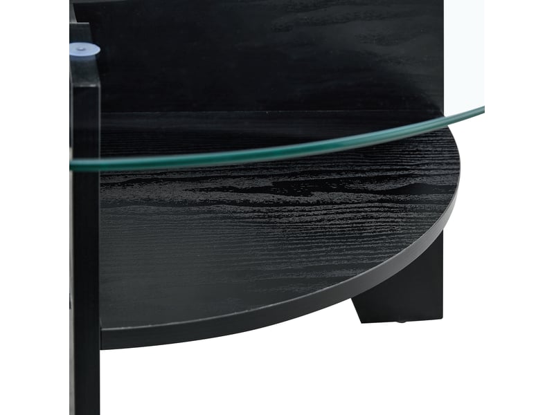  Table d'appoint rond 80×80×36 cm, mdf et verre, noir et transparent Fay Lum - Conforama E