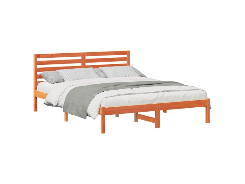  Lit double- lit adulte -  cadre de lit avec tête de lit brun  150 x 200 cm pin massif  - Conforama A