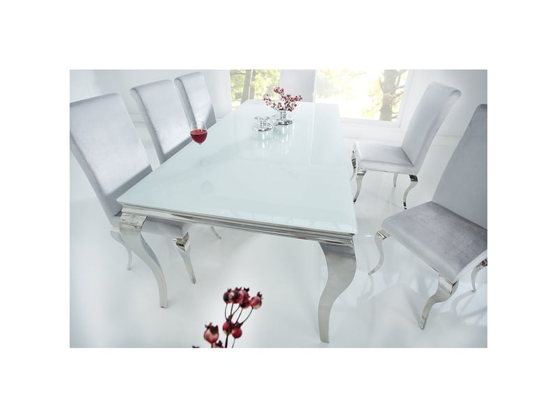 Table de salle à manger velena – acier argenté et verre opale – 200 cm – style baroque moderne - Conforama E
