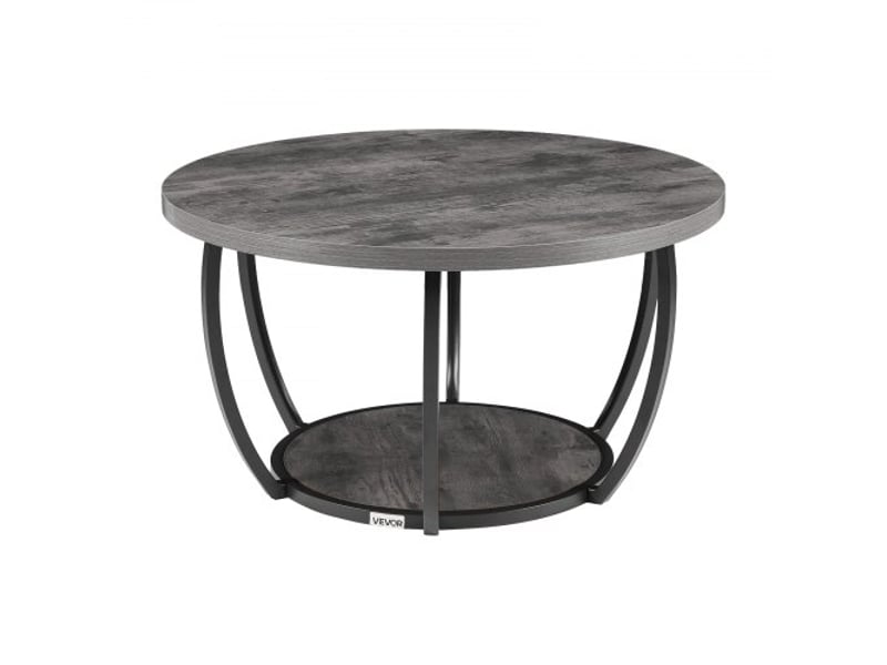 Table basse ronde, table de salon en bois à 2 niveaux, meuble de rangement plateau de 80,5 cm, avec rangement ouvert, structure métallique robuste et minimaliste, pour bureau salon, gris  - Conforama A