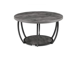 Table basse ronde, table de salon en bois à 2 niveaux, meuble de rangement plateau de 80,5 cm, avec rangement ouvert, structure métallique robuste et minimaliste, pour bureau salon, gris