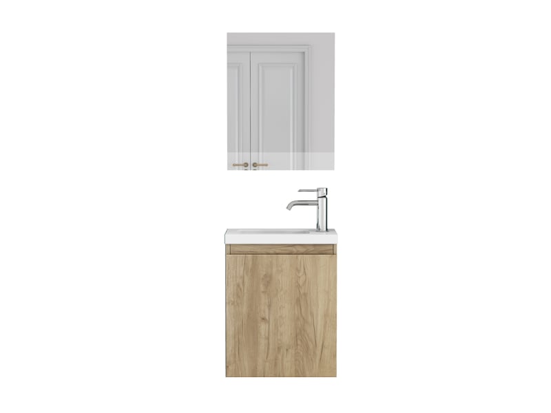 Meuble vasque suspendu 40 cm avec miroir - vasque céramique, meuble sans poignée gain de place - Conforama A