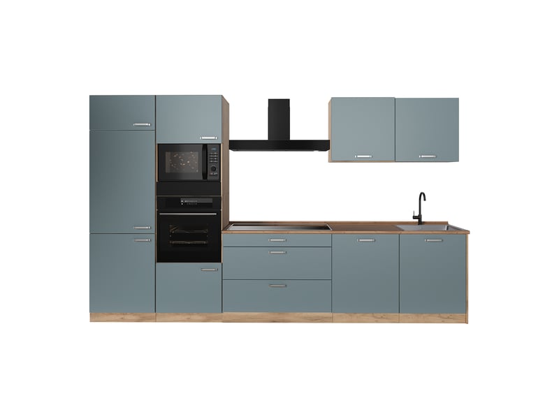 Vicco cuisine, bleu-grischêne doré, 340cm plan de travail chêne doré - Conforama A