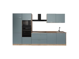 Vicco cuisine, bleu-grischêne doré, 340cm plan de travail chêne doré