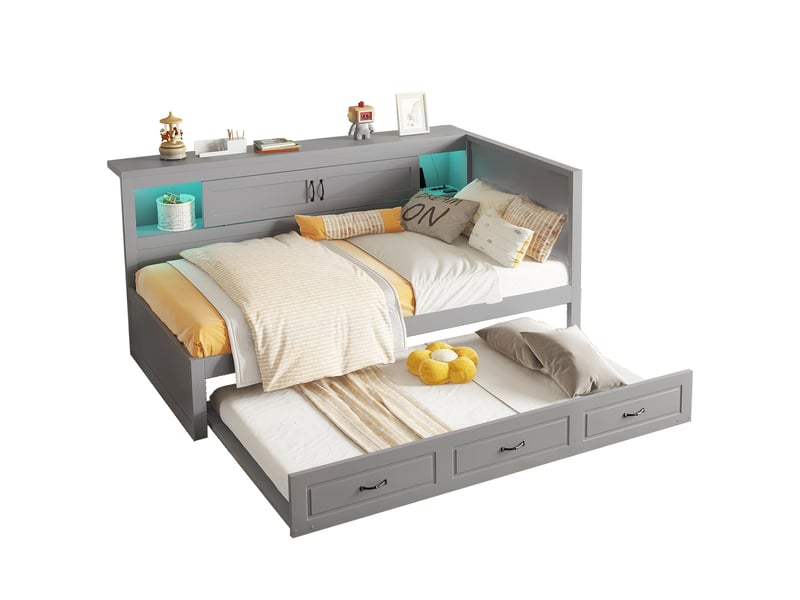  Canapé lit gris lit gigogne 90x200 avec éclairage led et rangement  - Conforama A