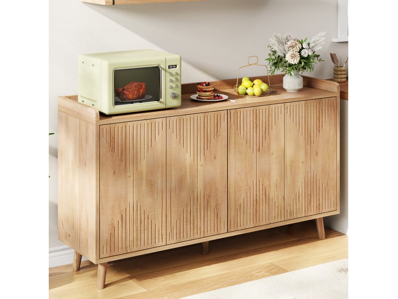  Buffet avec 4 portes et étagères réglables pour cuisine, salle à manger et salon, en mdf naturel, 140 × 40 × 84 cm  - Conforama D